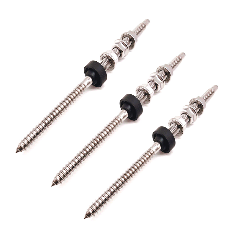 A2 SS304 Double End Dowel Screw / Hanger Bolt with Hex Flange Nuts and EPDM Washer for Solar Mounting System