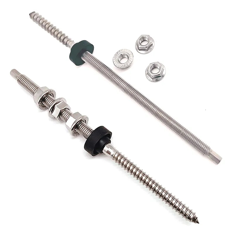 A2 SS304 Double End Dowel Screw / Hanger Bolt with Hex Flange Nuts and EPDM Washer for Solar Mounting System