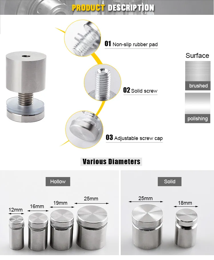 Aluminum Polished Chrome Stainless Steel Stand off Spacer