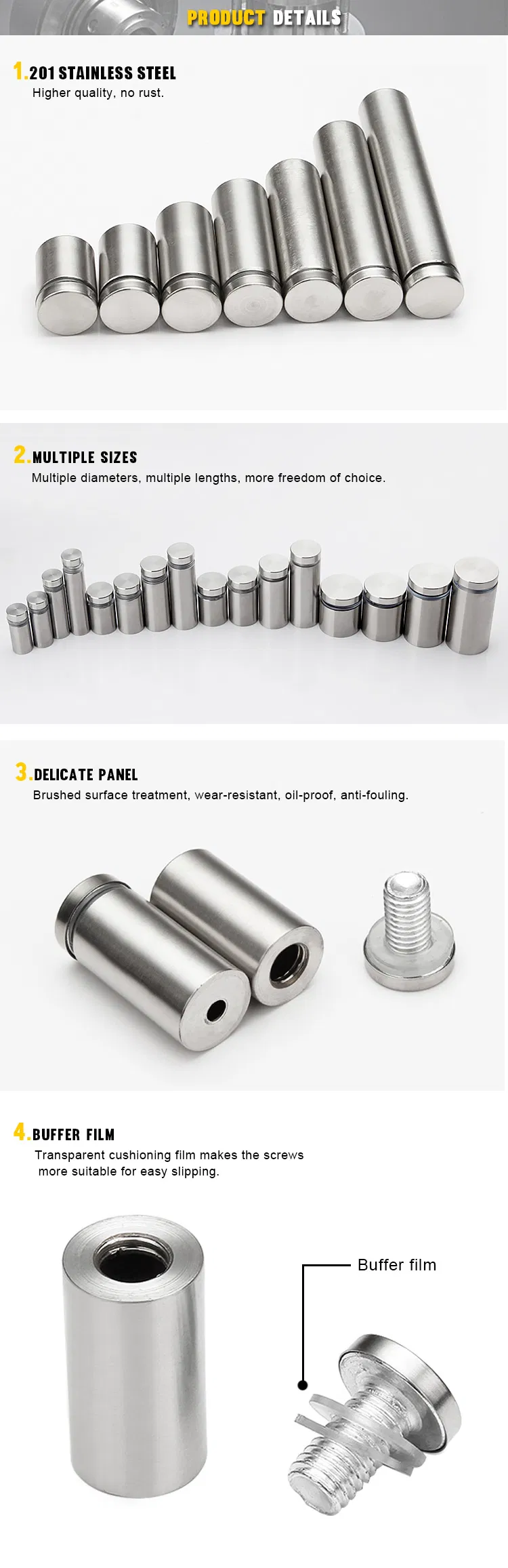 Aluminum Polished Chrome Stainless Steel Stand off Spacer