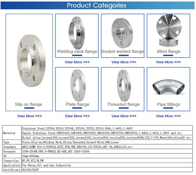 ANSI B16.5 Carbon Stainless Steel ASTM A182 F11 Alloy Steel Pipe Fitting Slip on Flange Weld Neck Flange Blind Flange