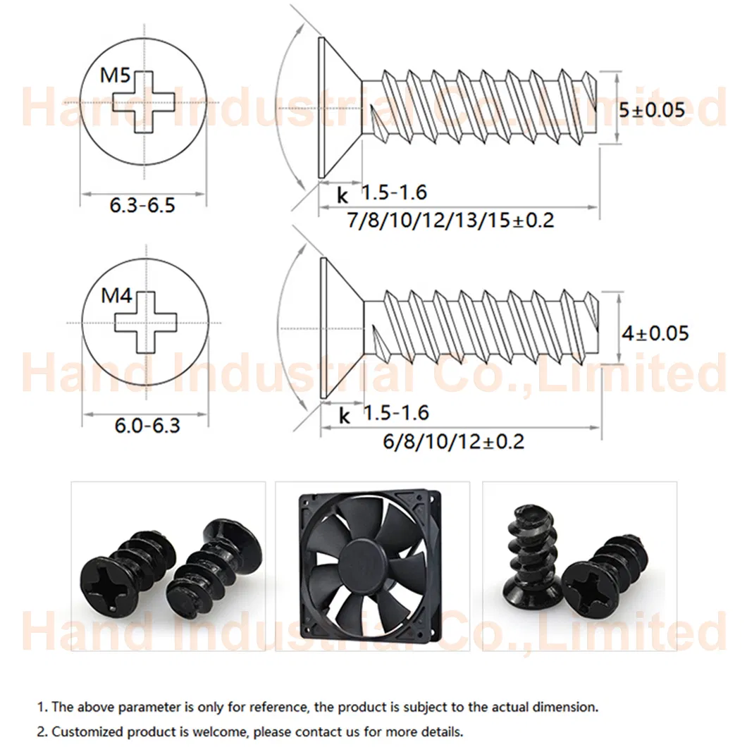 Black M4 6 8 10 12mm Phillips Csk Head Self Tapping Screws Fan Mount Screws