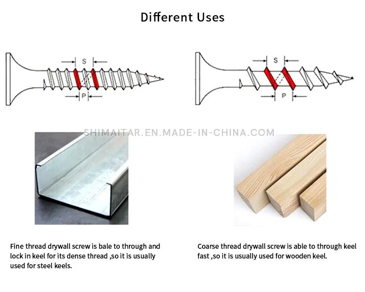 Black Phosphate Fine/Coarse Thread Self Tapping Drywall Screws Bugle Head to Metal Wood Board