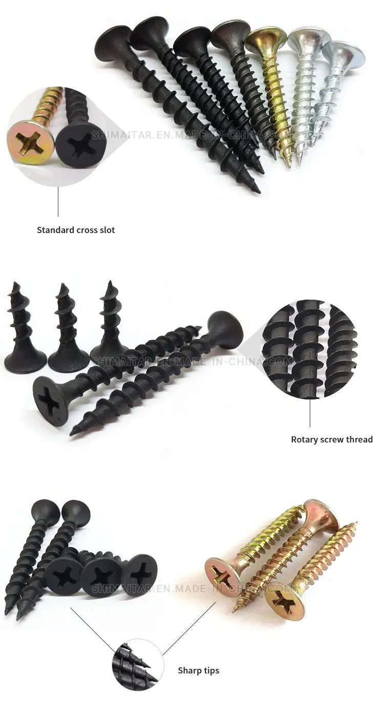Black Phosphate Fine/Coarse Thread Self Tapping Drywall Screws Bugle Head to Metal Wood Board
