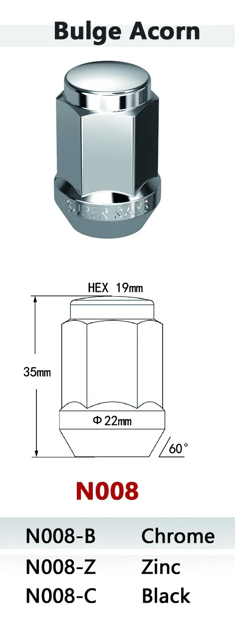 bulge acorn M12 lug nut set for car rim