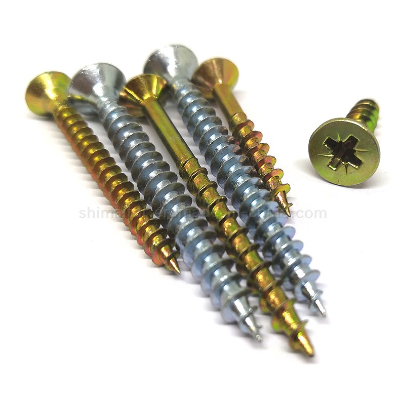 C1022 Pozi Flat Head Yellow Zinc Plate Chipboard Screw Furniture Eccentric Screw