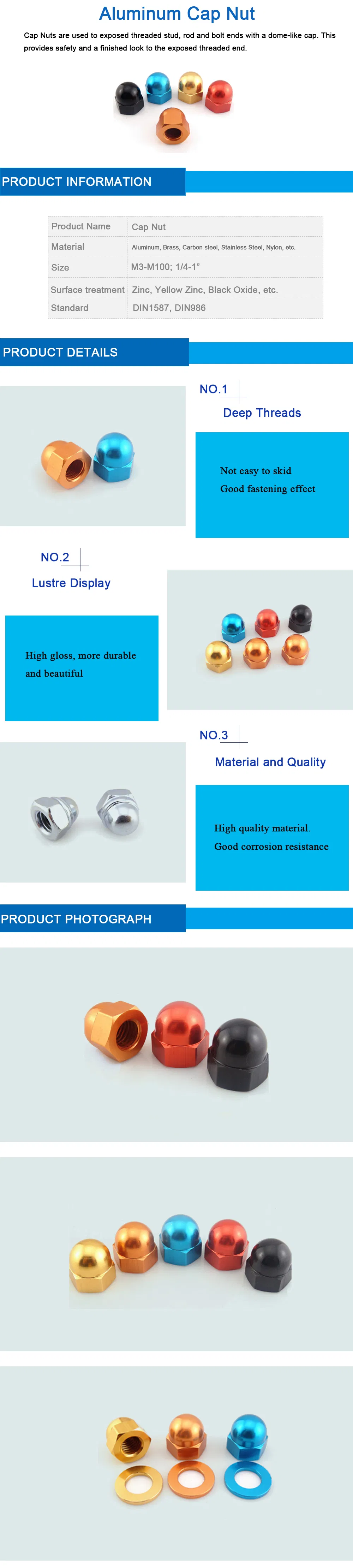 China Customized T Nut Hex Nut Colorful Aluminum Protective Nut DIN1587 Blind Nut Nylon Nut Dome Nut Crown Hex Nut Acorn Nut Cap Nut M2-M39