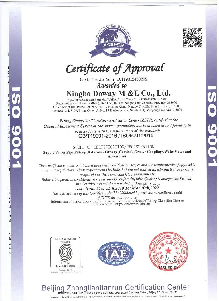 Customized Dzr Cw602n Brass Water Meter Connector with Gasket