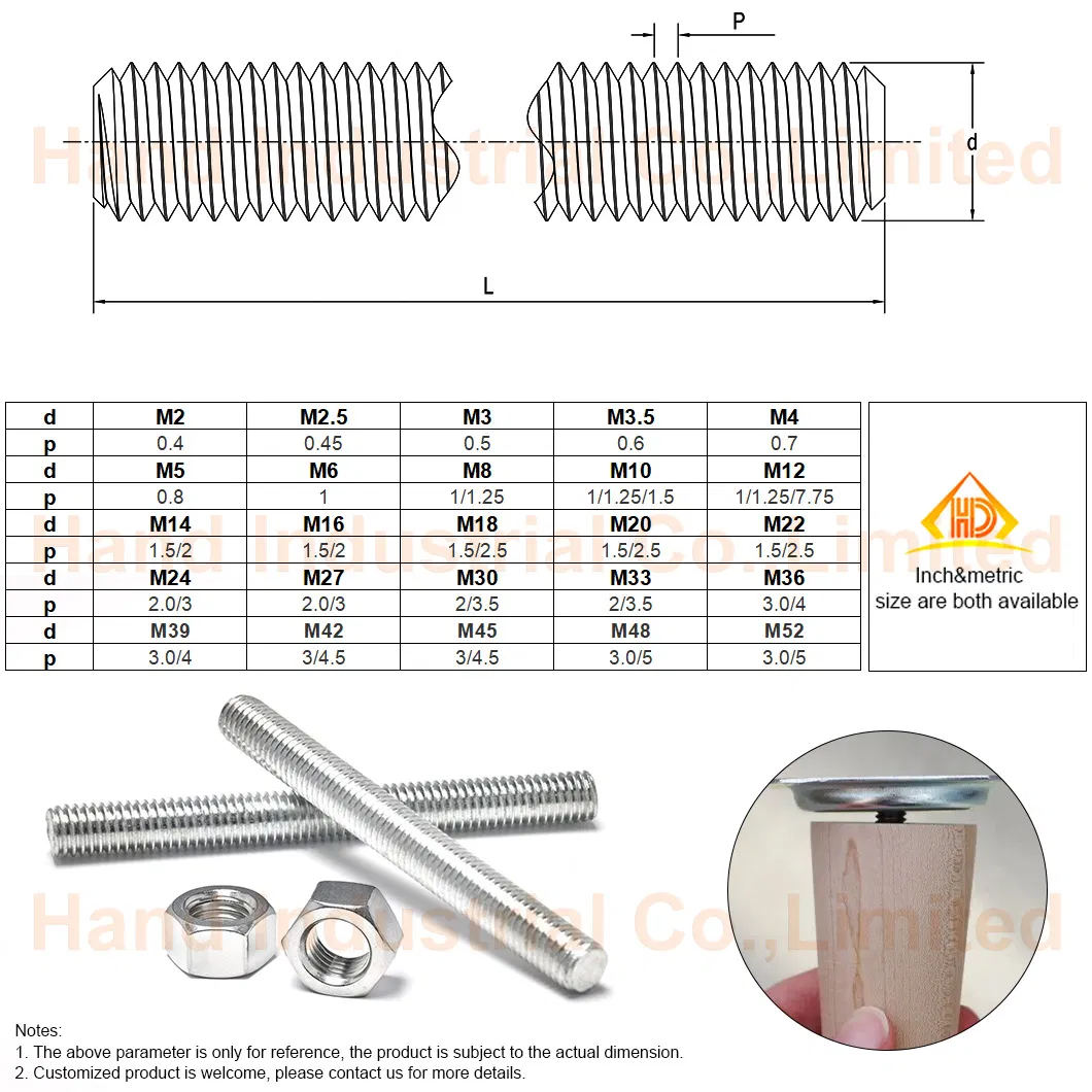 DIN975/976 Ss 316 304 Stainless Steel Full Thread Stud Bolt