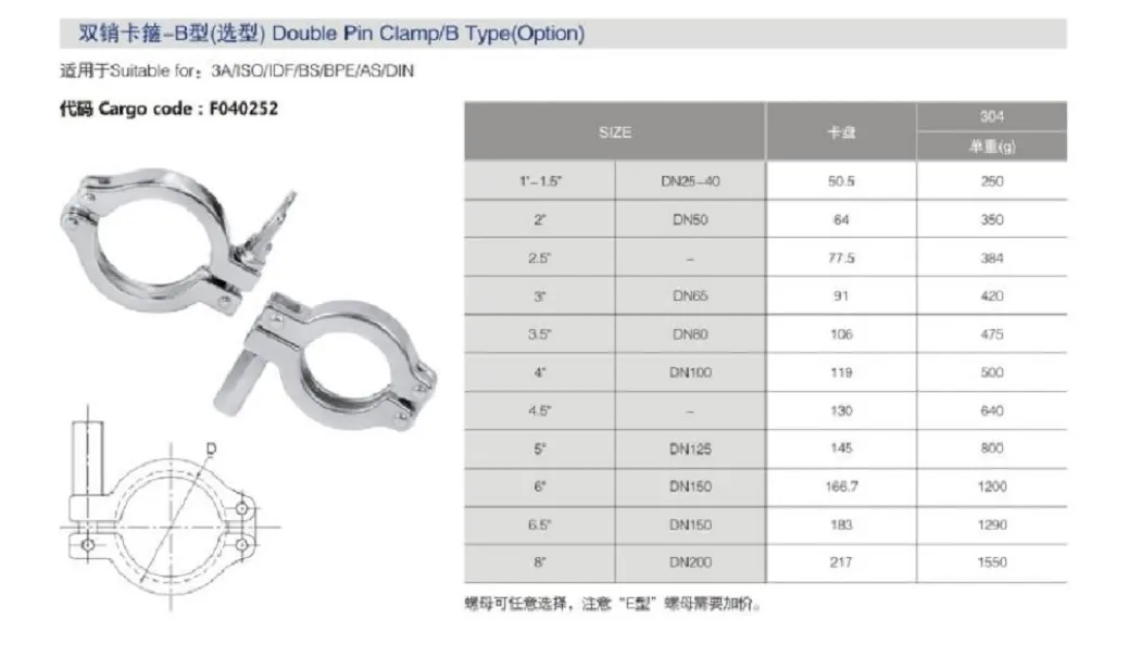 Double Pin Tri Clamp for Sanitary