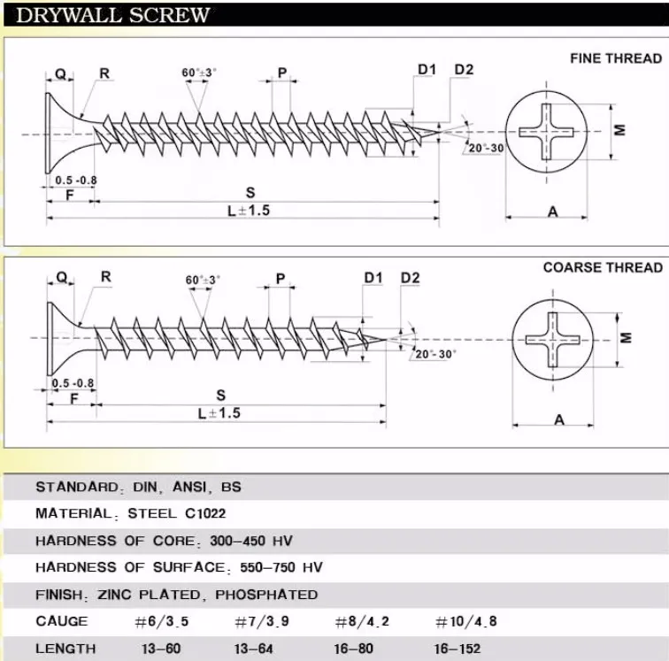 Gray Phosphate Drywall Screw, Drywall Screw Making Machine, Drywall Screw