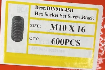 Hex Socket Set Screw DIN913/DIN914/DIN915/DIN916-45h Set Screws Alloy Steel Black Socket Set Stud Flat Point Cup Point