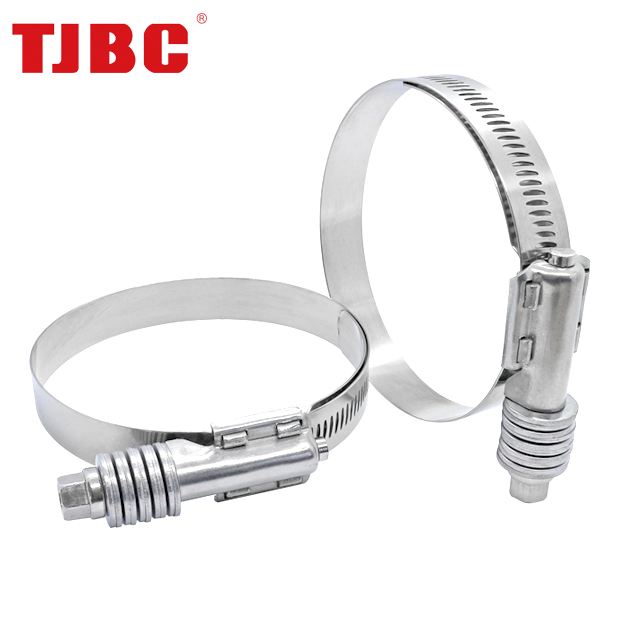 High Pressure W2 Stainless Steel Heavy Duty American Type Constant Tension Hose Tube Clamp, 15.8mm Bandwidth, 70-92mm
