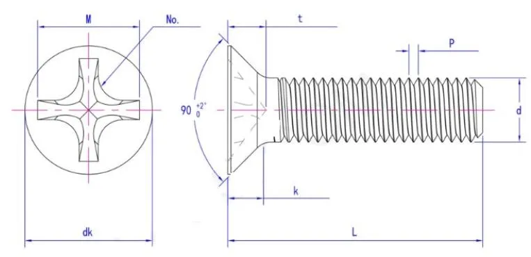 M5 Customized DIN965 Cross Recessed Countersunk Phillips Head Screw Machine Screw