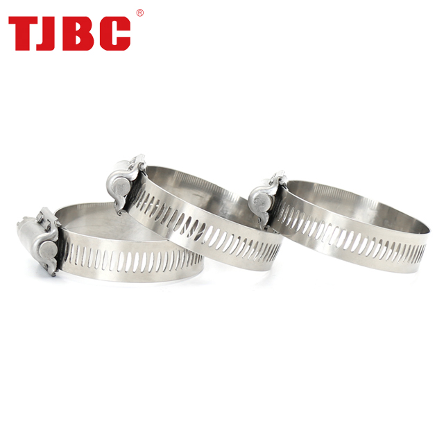 Power-Seal Worm-Drive Stainless Steel 2-PCS Housing Perforated Heavy Duty Hose Clamp for Automotive Systems, 14- 27mm