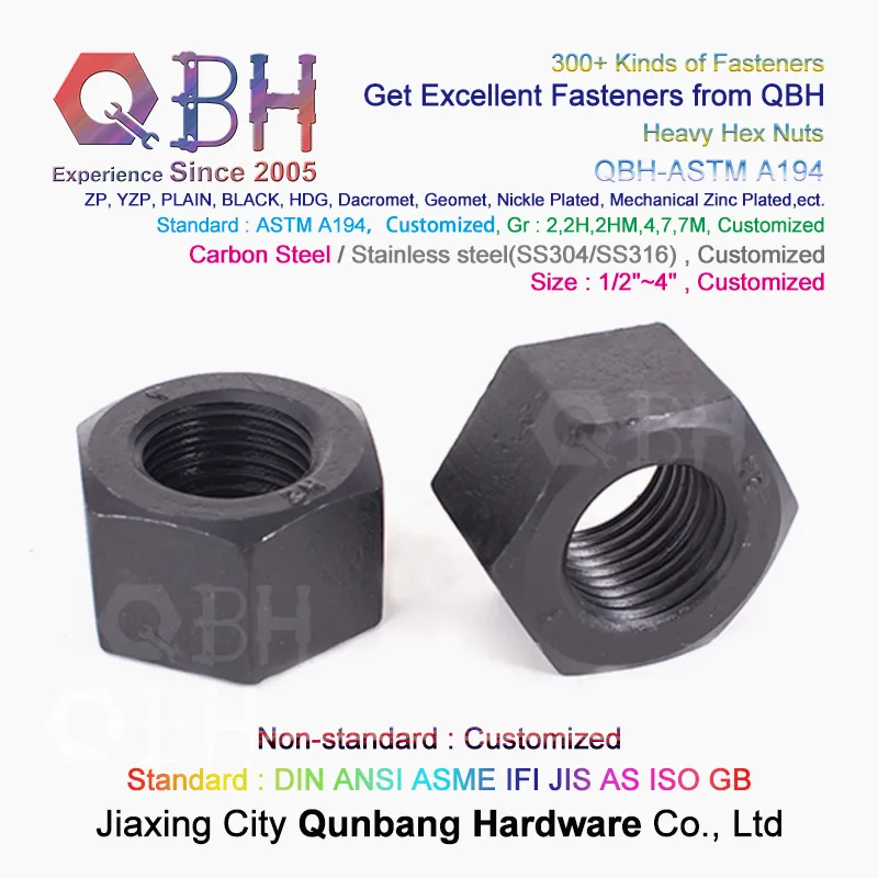 Qbh ASTM A194 HDG/Black/Zp/Heat Treatment/Dacromet Geomet/Nickle Plated /Mechanical Zinc Plated Carbon Steel/Stainless Steel Heavy Hex Nut Metal Fastenings