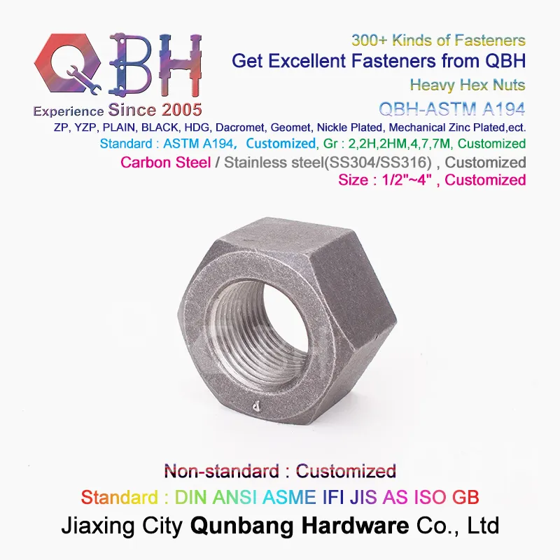 Qbh ASTM A194 HDG/Black/Zp/Heat Treatment/Dacromet Geomet/Nickle Plated /Mechanical Zinc Plated Carbon Steel/Stainless Steel Heavy Hex Nut Metal Fastenings