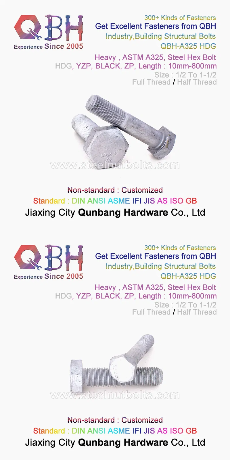 Qbh ASTM A325m A325 Zp/Yzp/HDG/Black/Heat Treatment/Plain/Zinc/Dacromet/Geomet 2h Nut Heavy Industry Construction Parts Bolt Screw with Spring/Flat F436m Washer