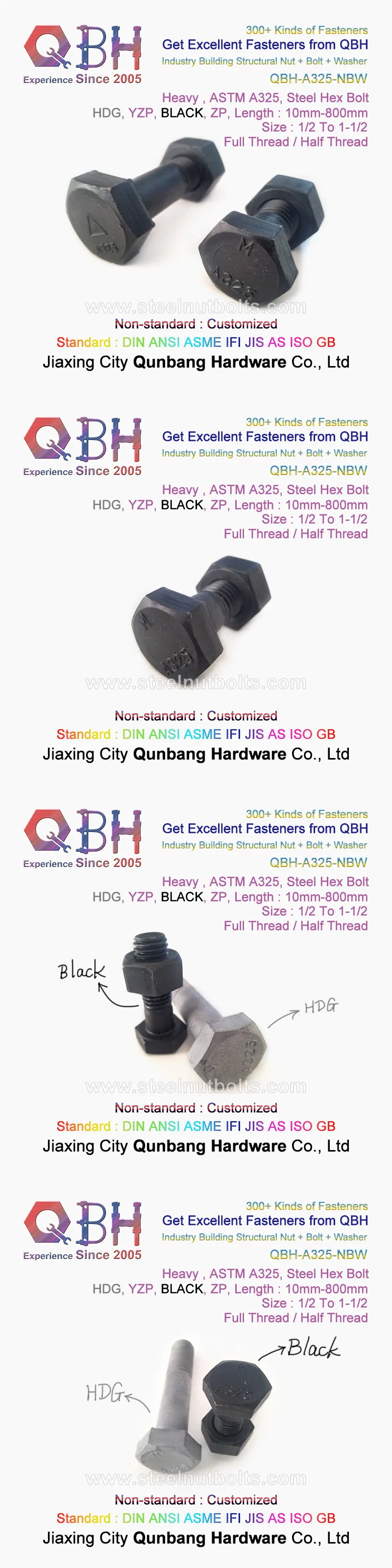 Qbh ASTM A325m A325 Zp/Yzp/HDG/Black/Heat Treatment/Plain/Zinc/Dacromet/Geomet 2h Nut Heavy Industry Construction Parts Bolt Screw with Spring/Flat F436m Washer