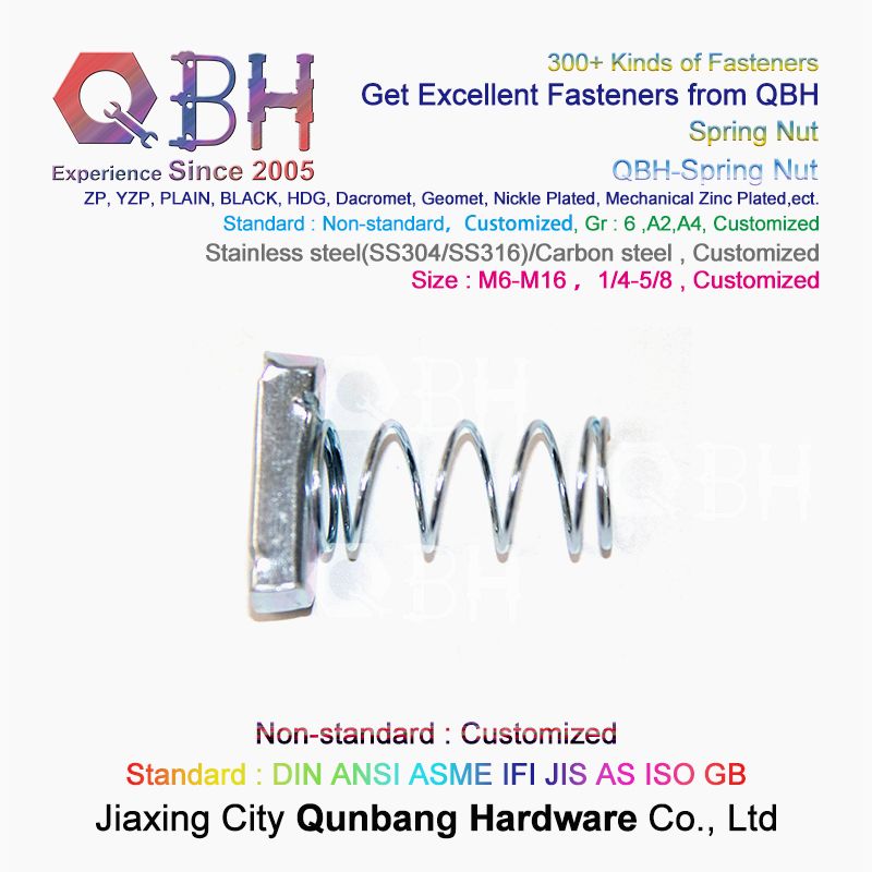 Qbh Customized Section Aluminium Profile Rail Use T-Slot Non-Standard Stainless Steel/Carbon Steel Blue White Zinc Plated Spring Channel Nut Roll-in T-Nuts