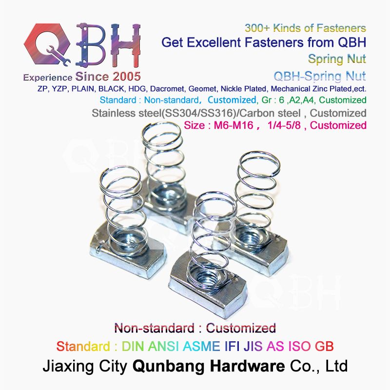Qbh Customized Section Aluminium Profile Rail Use T-Slot Non-Standard Stainless Steel/Carbon Steel Blue White Zinc Plated Spring Channel Nut Roll-in T-Nuts