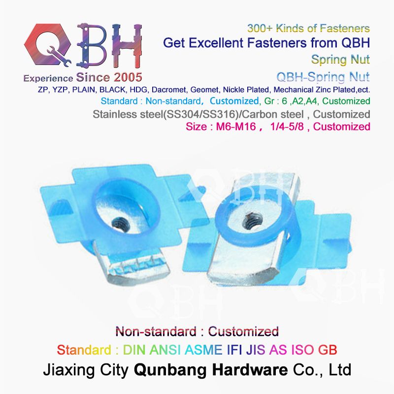 Qbh Customized Section Aluminium Profile Rail Use T-Slot Non-Standard Stainless Steel/Carbon Steel Blue White Zinc Plated Spring Channel Nut Roll-in T-Nuts