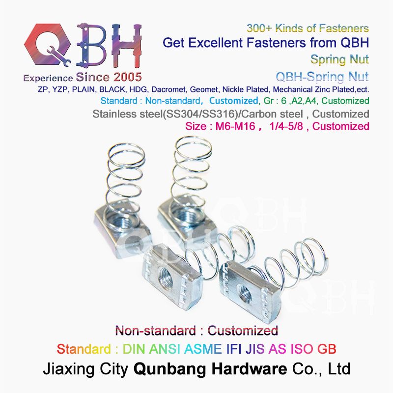 Qbh Customized Section Aluminium Profile Rail Use T-Slot Non-Standard Stainless Steel/Carbon Steel Blue White Zinc Plated Spring Channel Nut Roll-in T-Nuts