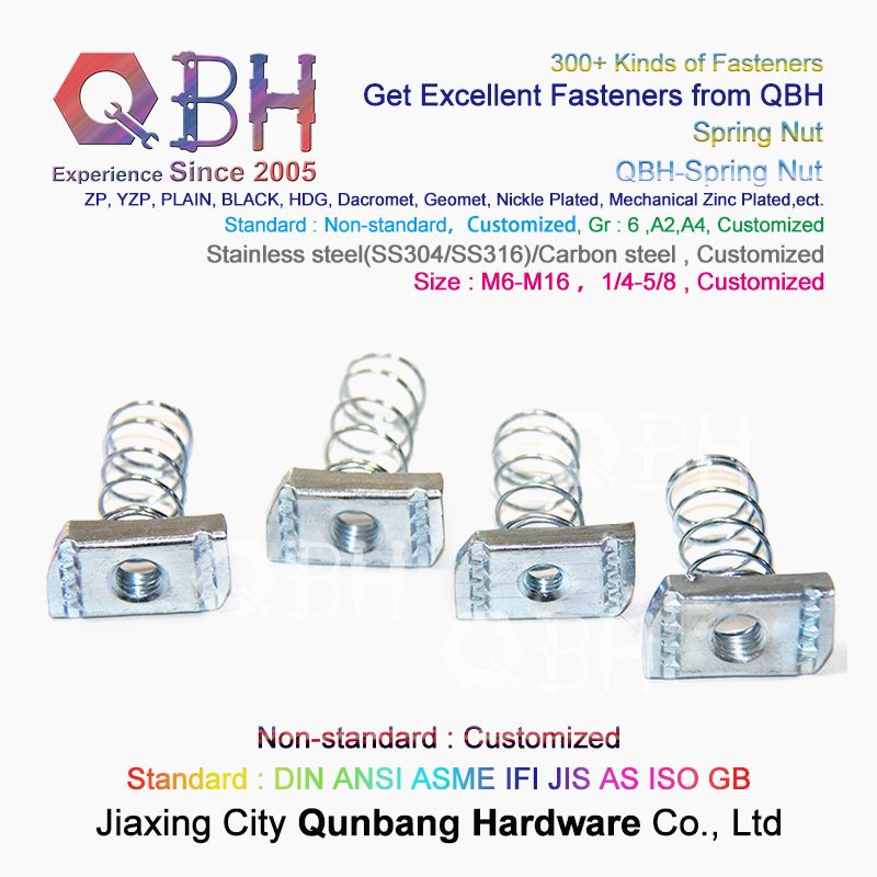 Qbh Customized Section Aluminium Profile Rail Use T-Slot Non-Standard Stainless Steel/Carbon Steel Blue White Zinc Plated Spring Channel Nut Roll-in T-Nuts