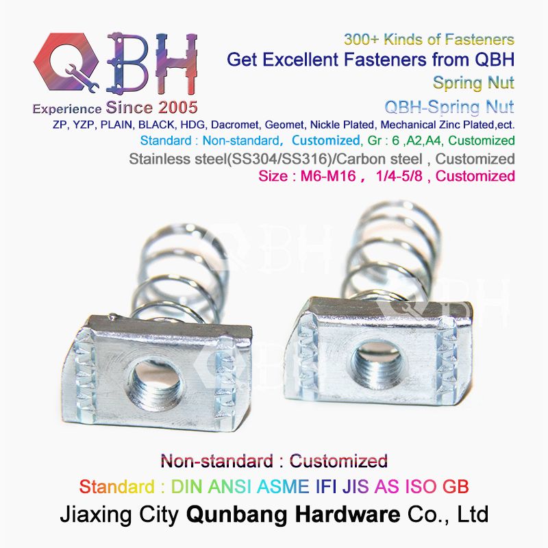 Qbh Customized Section Aluminium Profile Rail Use T-Slot Non-Standard Stainless Steel/Carbon Steel Blue White Zinc Plated Spring Channel Nut Roll-in T-Nuts