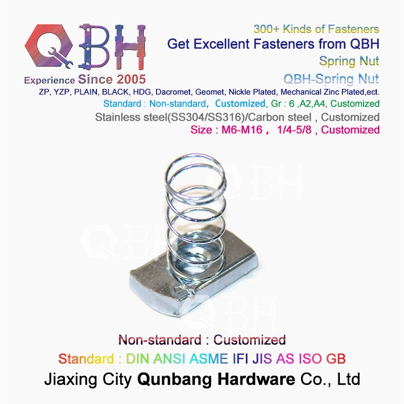 Qbh Customized Section Aluminium Profile Rail Use T-Slot Non-Standard Stainless Steel/Carbon Steel Blue White Zinc Plated Spring Channel Nut Roll-in T-Nuts