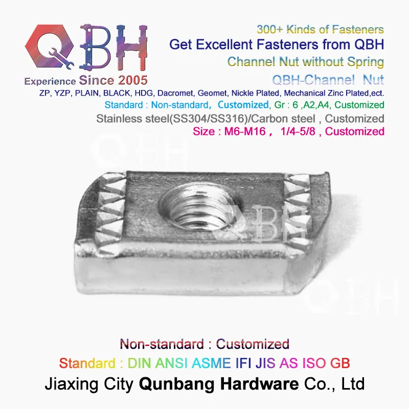 Qbh Customized Section Aluminium Profile Rail Use T-Slot Non-Standard Stainless Steel/Carbon Steel Blue White Zinc Plated Spring Channel Nut Roll-in T-Nuts