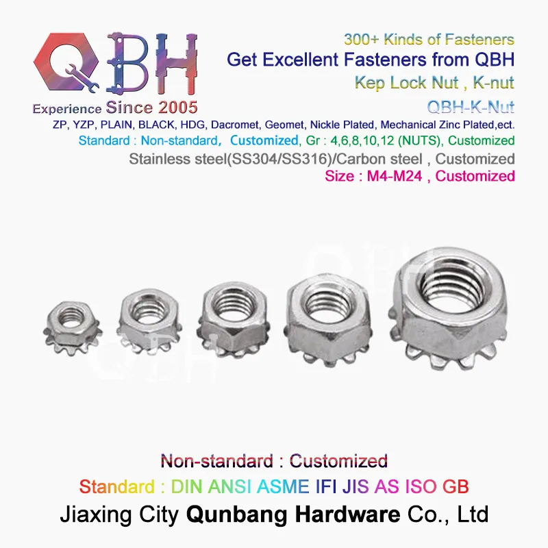 Qbh Customized Standard Carbon Stainless Steel HDG Yzp Zp Black Plain Dacromet Geomet External-Tooth Lock Locked Locking Washer Hex K Nut K-Nut Keps Locknut