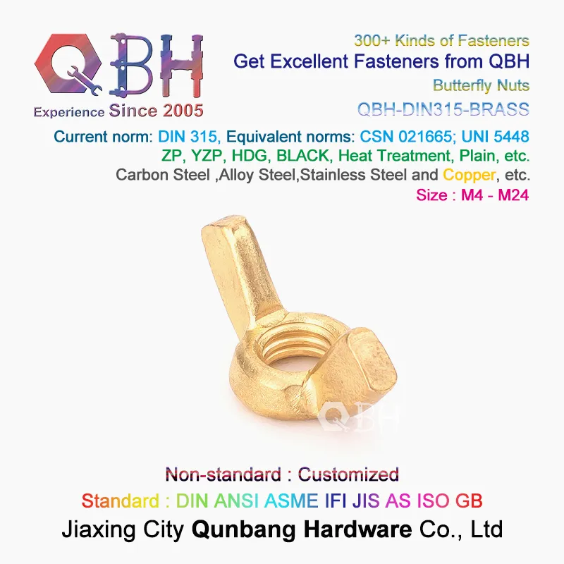 Qbh DIN315 Brass Copper Carbon Stainless Steel Square Rectangular Handle Butterfly Wing Nuts