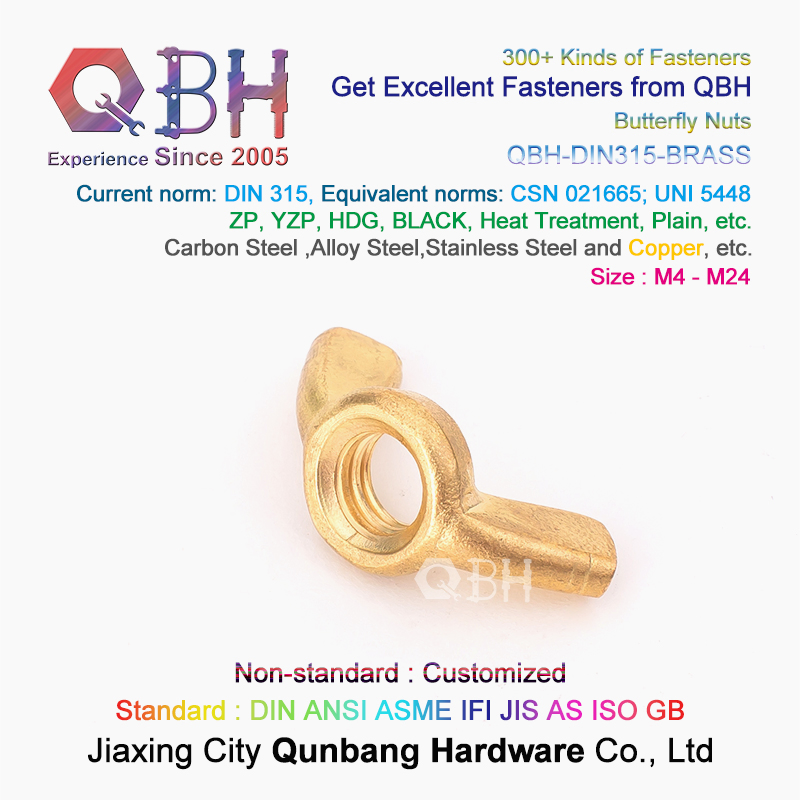 Qbh DIN315 Brass Copper Carbon Stainless Steel Square Rectangular Handle Butterfly Wing Nuts