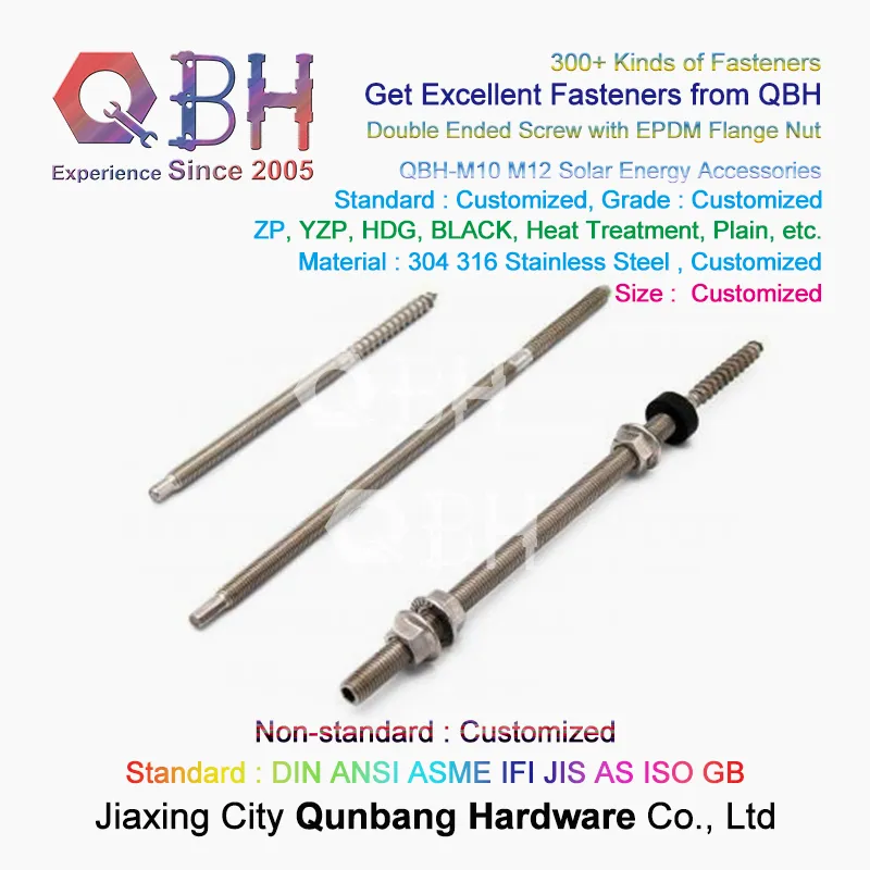Qbh Solar Power Energy PV Panel Bracket Rack Stand Support Holder Mounting Customized Socket Hollow Blind Hole Head Dual Double Thread Stud Roofing Bolt