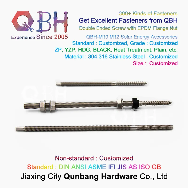 Qbh Solar Power Energy PV Panel Bracket Rack Stand Support Holder Mounting Customized Socket Hollow Blind Hole Head Dual Double Thread Stud Roofing Bolt