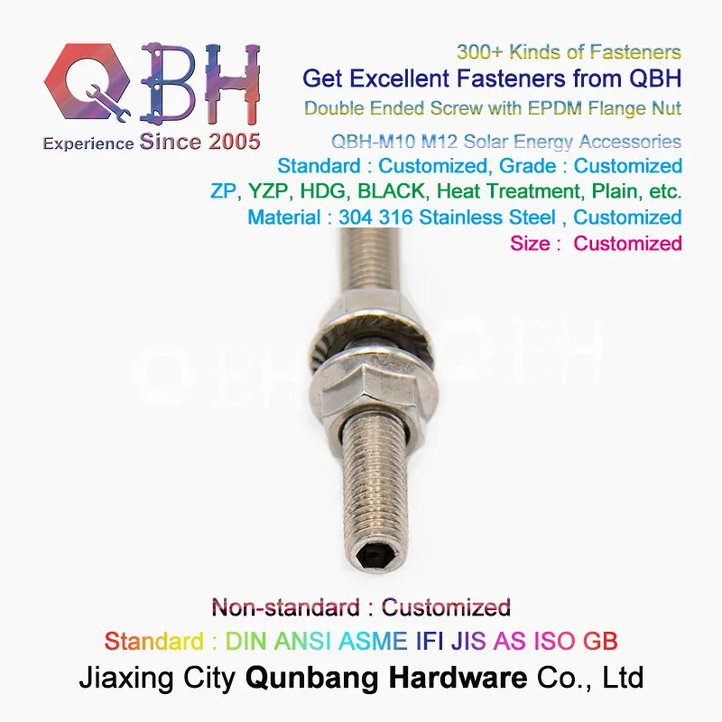 Qbh Solar Power Energy PV Panel Bracket Rack Stand Support Holder Mounting Customized Socket Hollow Blind Hole Head Dual Double Thread Stud Roofing Bolt