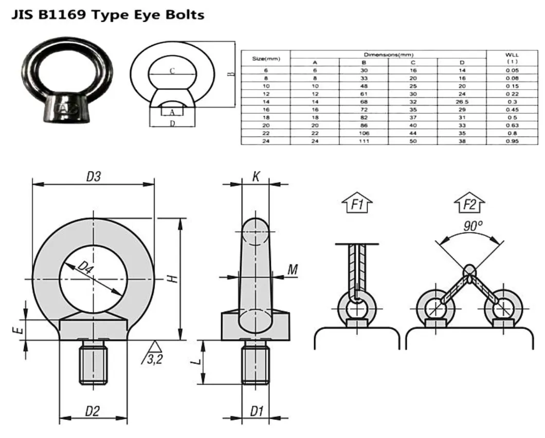 Rigging Hardware Drop Forged Carbon Steel Stainless Steel 304 316 JIS B 1168 1169 Lifting Eye Bolt Nut
