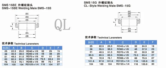 Sanitary Stainless Steel Fittings SMS Union Welding Male