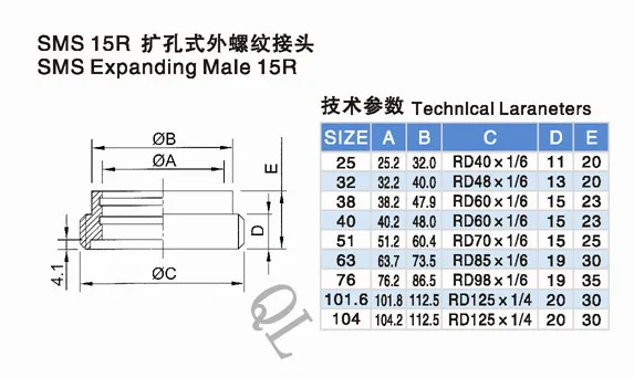Sanitary Stainless Steel Fittings SMS Union Welding Male