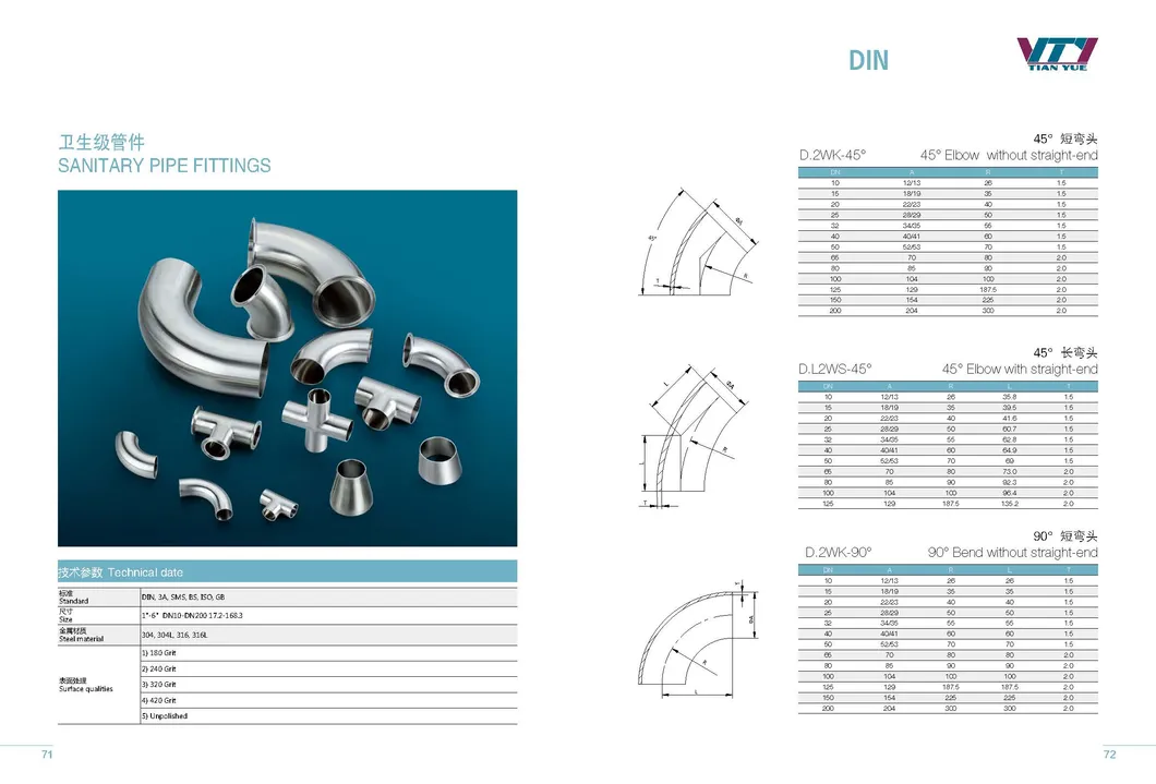 Stainless Steel Sanitary Pipeline Fittings 45 Degree Elbow Welded