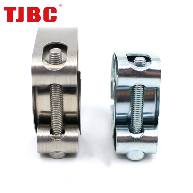 W1 Zinc Plated Steel White Galvanized Heavy Duty Single Bolt Unitary Hose Clamp with Double Layers Robust Bands for Exhaust Pipe, 55-60mm