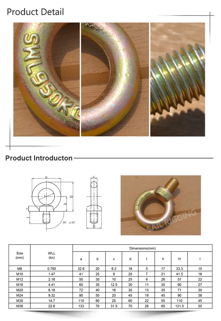 Yellow Zinc Drop Forged Lifting Eye Bolt JIS B1168